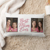 Best Mom Ever Pink Script 2 Photo Keepsake ランバークッション (ブランケット)