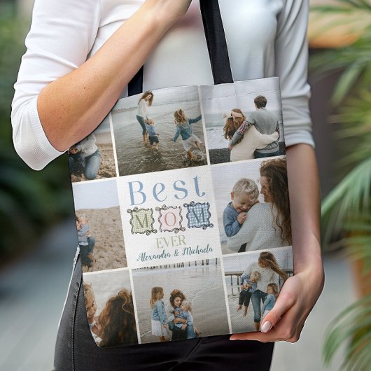 Best Mom Ever Plaid Patchwork Photo トートバッグ