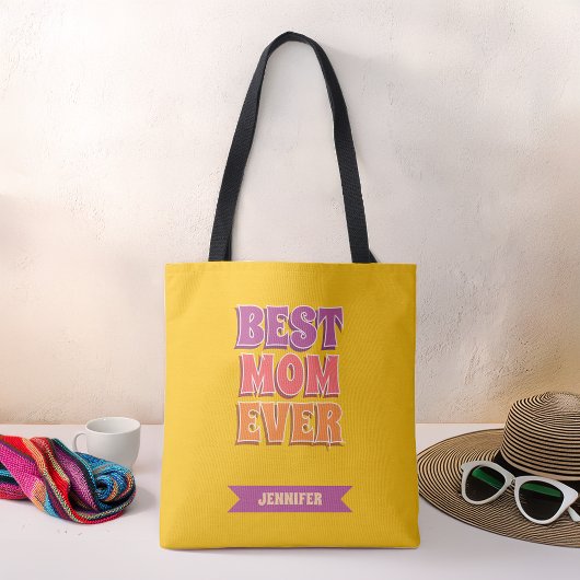 Best Mom Ever Retro  Colorful Funky Custom Name トートバッグ