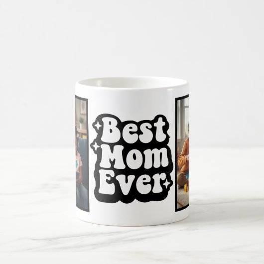Best Mom Ever Retro Groovy 2 Photo Keepsake コーヒーマグカップ (中央)