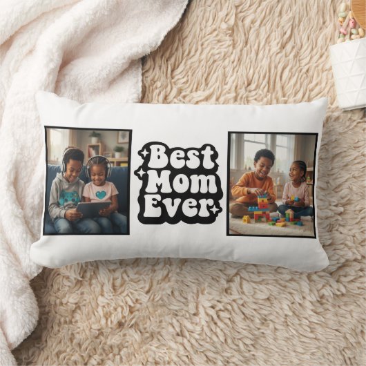 Best Mom Ever Retro Groovy 2 Photo Keepsake ランバークッション (ブランケット)