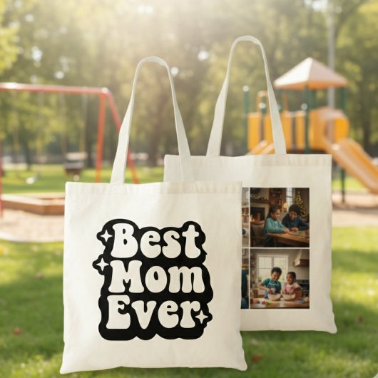 Best Mom Ever Retro Groovy 4 Photo Collage トートバッグ