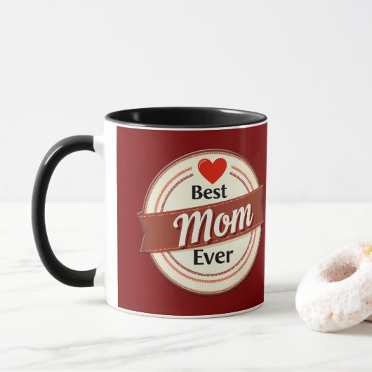Best Mom Ever Retro Ribbon Emblem マグカップ (ドーナツ)