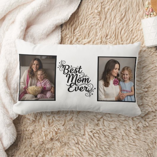Best Mom Ever Sparkling Star 2 Photo Keepsake ランバークッション (ブランケット)