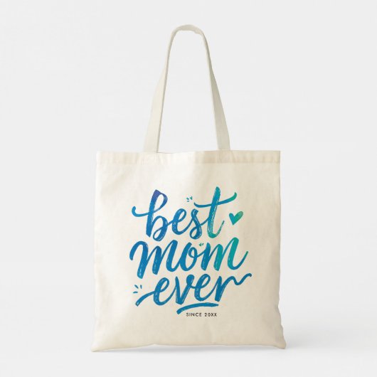 Best Mom Ever Stylish Blue Script Brush Typography トートバッグ (裏面)