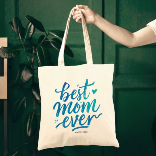 Best Mom Ever Stylish Blue Script Brush Typography トートバッグ