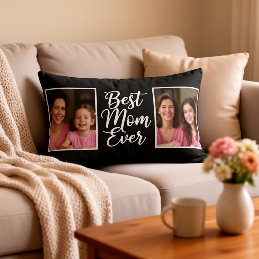 Best Mom Ever Then & Now Custom 2 Photo Keepsake ランバークッション