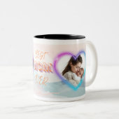 Best Mom Ever Two Photo Collage Neon Glow Ceramic  ツートーンマグカップ (正面右)