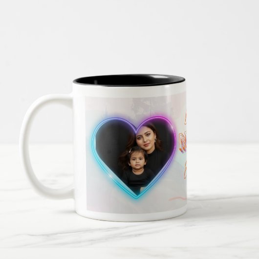 Best Mom Ever Two Photo Collage Neon Glow Ceramic  ツートーンマグカップ (左)