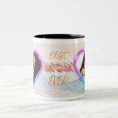 Best Mom Ever Two Photo Collage Neon Glow Ceramic  ツートーンマグカップ (中央)