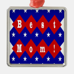 Best Mom in Patriotic Diamond Shape メタルオーナメント
