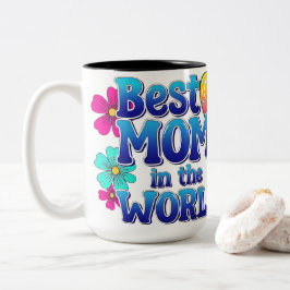 Best Mom in the World Bold Blue Gradient & Flowers ツートーンマグカップ