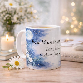 Best Mom in the World Moon Floral Blue Personalize コーヒーマグカップ