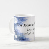 Best Mom in the World Moon Floral Blue Personalize コーヒーマグカップ (正面左)