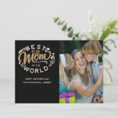 Best Mom in the World Scrip Photo Mom Black サンキューカード (スタンド正面)
