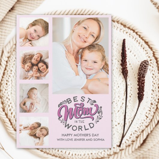Best Mom In the World Scrip Photos Mom Pink サンキューカード