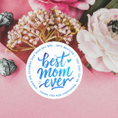 Best Mother Ever Modern Blue White Brush Script ラウンドシール
