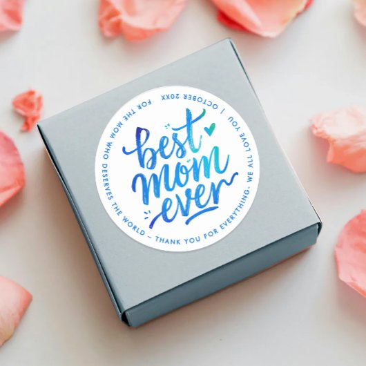 Best Mother Ever Modern Blue White Brush Script ラウンドシール