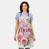 Best Mum Aquarell Blumenherz Design エプロン (着用した状態)
