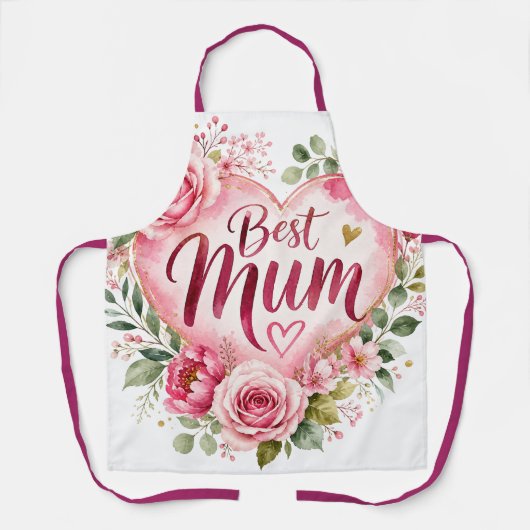 Best Mum Aquarell Blumenherz Design エプロン (正面)