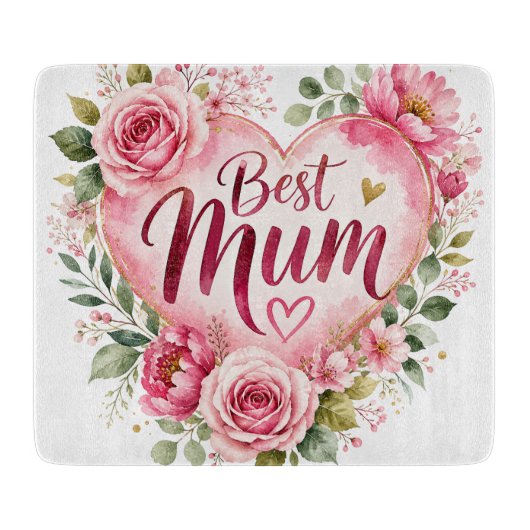 Best Mum Aquarell Blumenherz Design カッティングボード (正面)