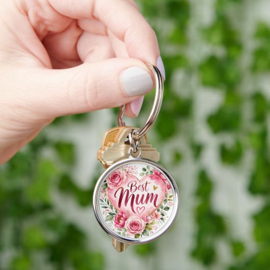 Best Mum Aquarell Blumenherz Design キーホルダー (手)