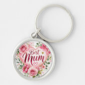 Best Mum Aquarell Blumenherz Design キーホルダー (正面)