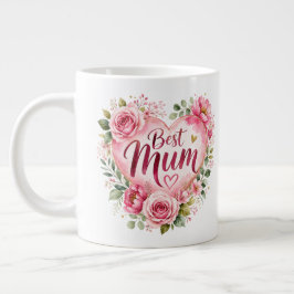 Best Mum Aquarell Blumenherz Design ジャンボコーヒーマグカップ