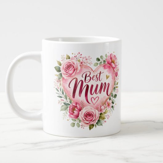 Best Mum Aquarell Blumenherz Design ジャンボコーヒーマグカップ (左)