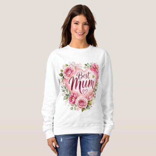 Best Mum Aquarell Blumenherz Design スウェットシャツ (正面フル)