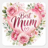 Best Mum Aquarell Blumenherz Design スクエアシール (正面)