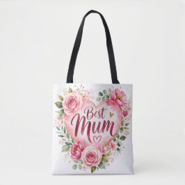 Best Mum Aquarell Blumenherz Design トートバッグ