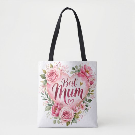 Best Mum Aquarell Blumenherz Design トートバッグ (正面)