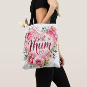 Best Mum Aquarell Blumenherz Design トートバッグ (クローズアップ)