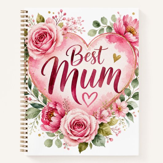 Best Mum Aquarell Blumenherz Design ノートブック (正面)