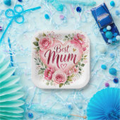 Best Mum Aquarell Blumenherz Design ペーパープレート (パーティー)