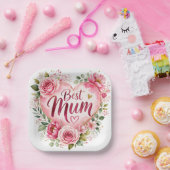 Best Mum Aquarell Blumenherz Design ペーパープレート (パーティー)
