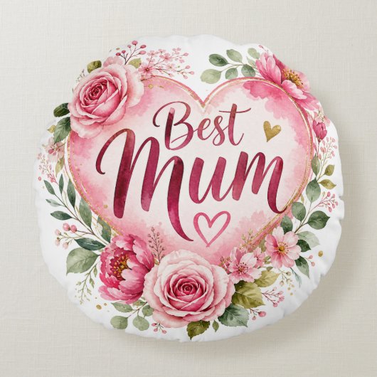Best Mum Aquarell Blumenherz Design ラウンドクッション (正面)