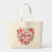 Best Mum Aquarell Blumenherz Design ラージトートバッグ (正面)