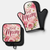 Best Mum Aquarell Blumenherz Design 鍋つかみ&鍋敷きセット (正面/裏面)