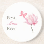 Best Mum Ever, Lotus & Butterfly, Mothers Birthday コースター (正面)