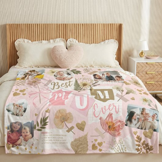 Best Mum Ever Mother's Day Scrapbook Photo Collage フリースブランケット