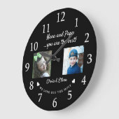 Best Nana And Papa Grandkids Photo Collage Black ラージ壁時計 (傾斜)