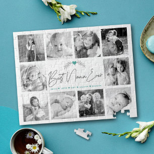 Best Nana Ever Modern Script 10 Photo Collage Chic ジグソーパズル