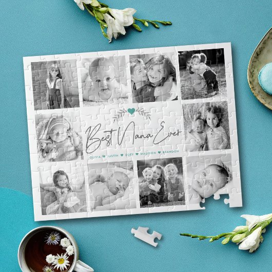 Best Nana Ever Modern Script 10 Photo Collage Chic ジグソーパズル