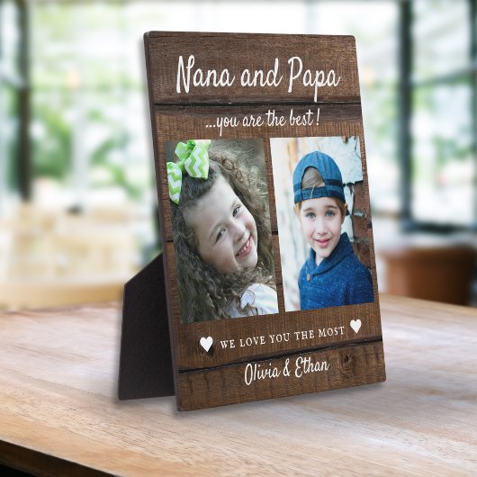 Best Nana & Papa Grandkids Names 2 Photo Dark Wood フォトプラーク