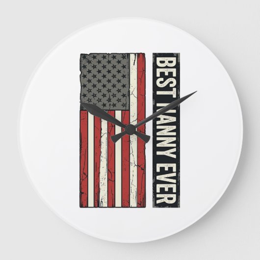 Best Nanny Ever Patriotic Vintage Flag Shirt Desig ラージ壁時計 (正面)
