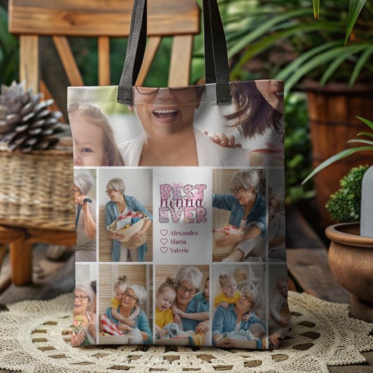 Best Nonna Ever Floral 10 Photo Collage トートバッグ