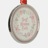Best Nonna Ever Pink & Green Floral Wreath メタルオーナメント (右)
