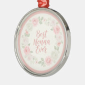 Best Nonna Ever Pink & Green Floral Wreath メタルオーナメント (左)